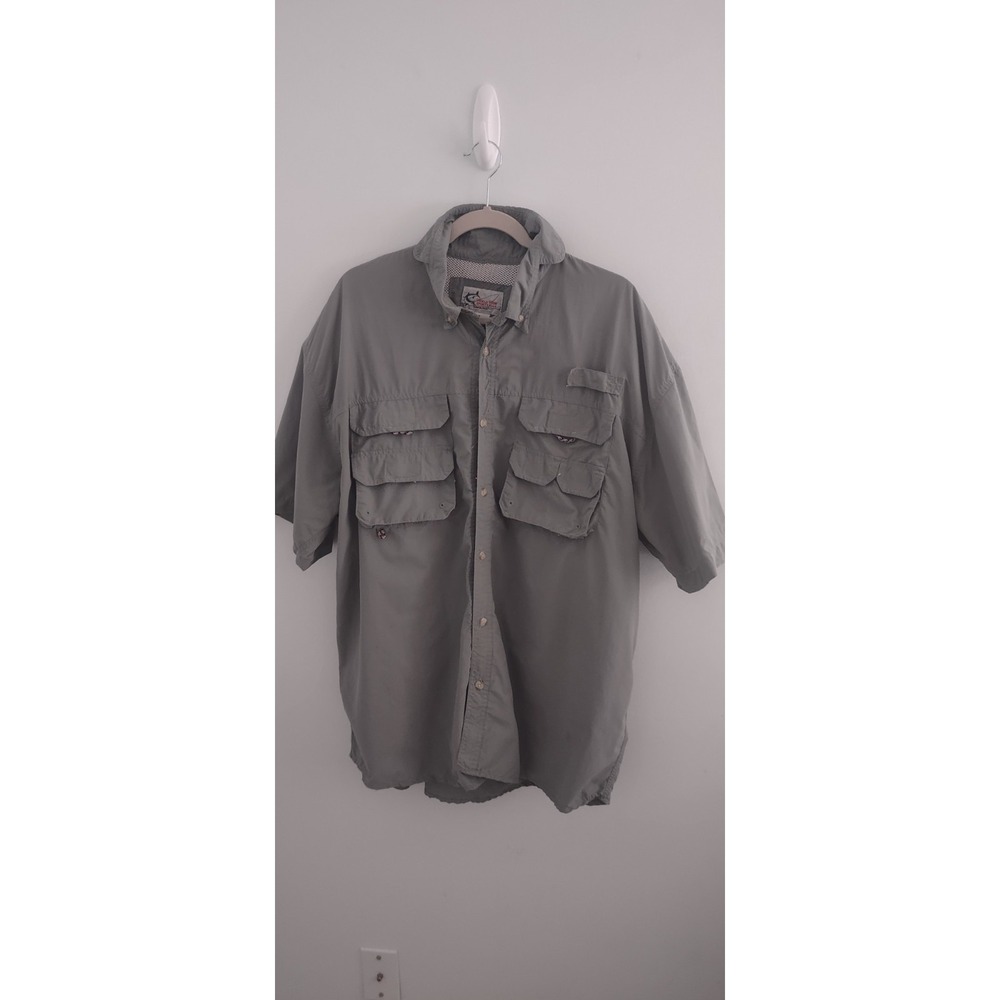 XL World Wide Sportsman Nylon Angler Shirt Vented Short Sleeve Button Down Green